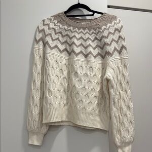 Splendid Cream and Brown Crew Neck Sweater with Textured Knit